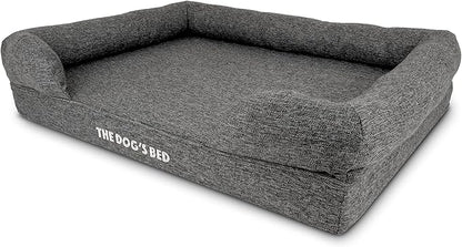The Dog’s Bed Orthopedic Memory Foam Dog Bed with Bolsters, Linen Fabric, Grey Linen, L