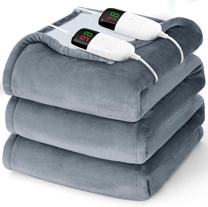 Heated Electric Blanket King Size - 90" x 100" Heating Blanket with Dual Control, 10 Heating Levels & 8 Hours Auto Off, Soft Warm Blanket, Christmas Birthday Gifts for Senior Grandma