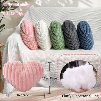 16 Inch Heart Pillow Cute Soft Decorative Throw Pillows, Heart Shaped Fluffy Faux Fur Pillows Cushions for Couch Sofa Bed Bedroom Room Home Decor Aesthetic (2, Pink, Medium-16 x13)
