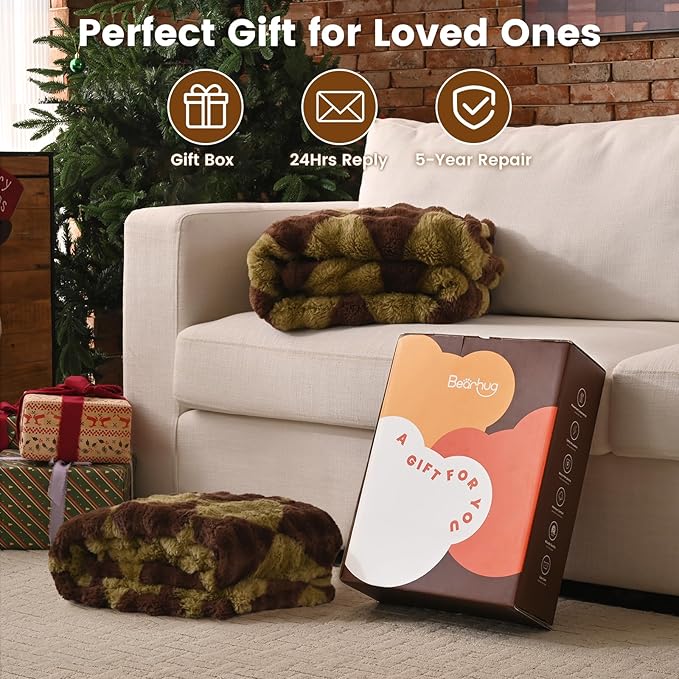 Bearhug Electric Blanket King Size 100" x 90", Dual Controller Heated Blanket, Faux Fur & Warm Sherpa, 10-Heat Levels & 1-12H Auto Off,ETL, Machine Washable