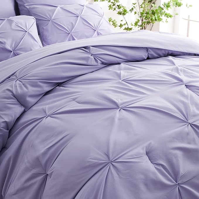 Ubauba 7pc Full Size Comforter Set with Sheets, Light Purple Pintuck 7 Pieces Bed in a Bag with Comforter, All Season Bedding Comforters & Sets (Lavender,Full)