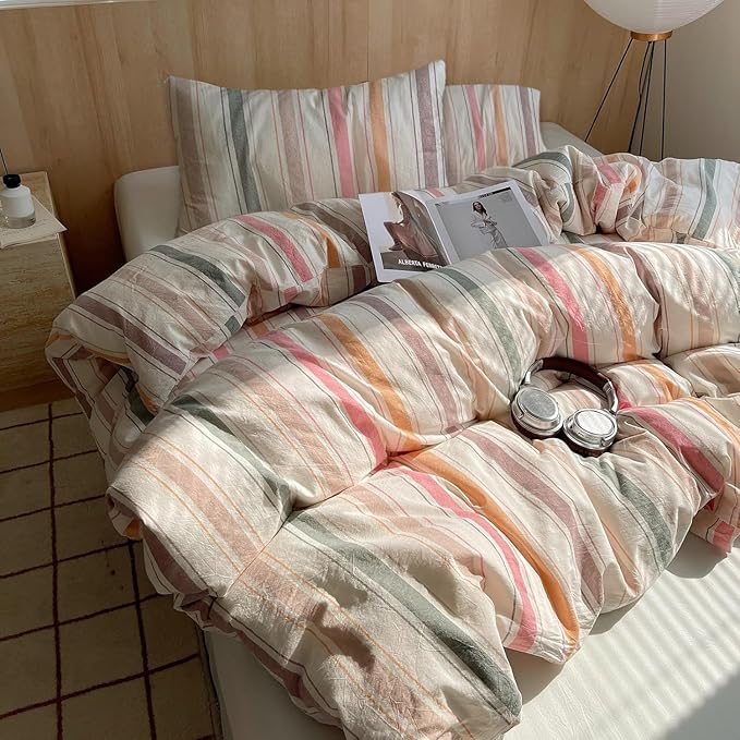 HighBuy Boho Striped Comforter Set Full Size Geometric Bedding Comforter Multi Color Stripes Comforters Full Bedding Sets 3 Piece Striped Comforter Modern Bedding for Teen Boy,Fluffy Soft