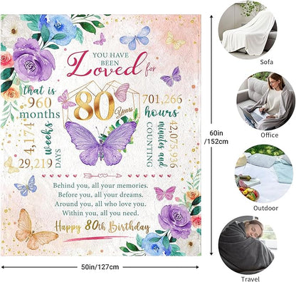 ZWERIVP 80th Birthday Gifts for Women, Best Present for 80 Year Old Woman Birthday, 1946 Present for Women Mom, Happy 80yr Bday Gifts Ideas, 80th Woman Bday Decorations Throw Blanket 50"X60"