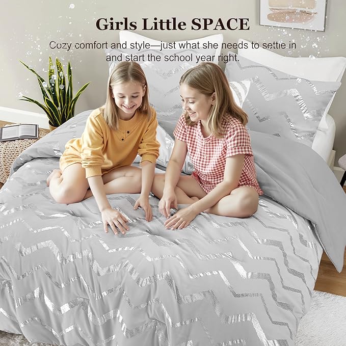 Codi Gray Twin Bedding Set for Teen Girls, Bedroom Comforter for College Dorm Girl, 3 Pieces - All Seasons Warm