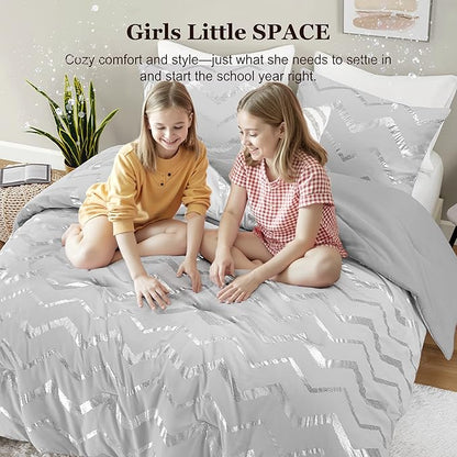 Codi Gray Twin Bedding Set for Teen Girls, Bedroom Comforter for College Dorm Girl, 3 Pieces - All Seasons Warm