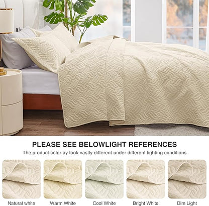 Love's cabin King Size Quilt Bedding Set Camel Bedspreads - Bed Summer Lightweight Bedspread Comforter - Wave Pattern Bedding Coverlet for All Season - 3 Pieces (1 Quilt, 2 Pillow Shams)