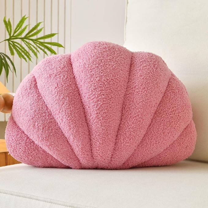 Seashell Throw Pillows, Shell Shaped Throw Pillows, Soft Home Decorative Pillow Plush Cushion for Bed Couch Living Sofa Room Decor Accent Throw Pillow (13x10 Inch, Dusty Pink)