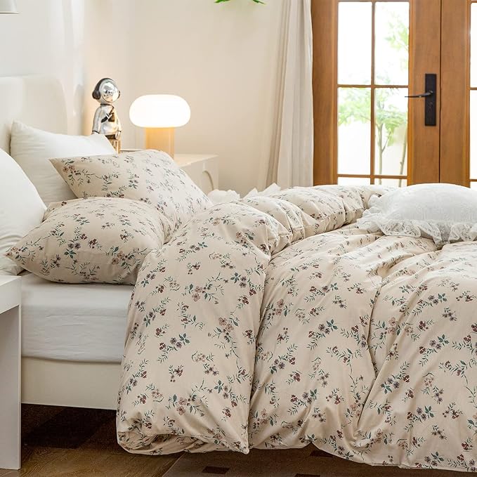 King Size Floral Comforter Set 3 Pieces Soft Cute Vintage Floral Bedding Comforter Lightweight Garden Style King Floral Botanical Comforter Set for All Seasons 1 Comforter and 2 Pillowcases