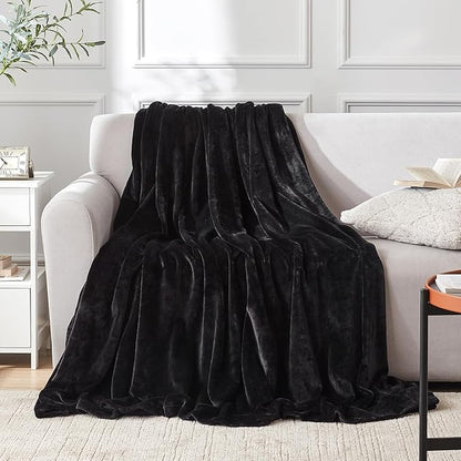 Hansleep Fleece Black King Blanket, Super Soft Flannel Fuzzy Plush Cozy Blanket for All Seasons, Black, King 90x108 Inches