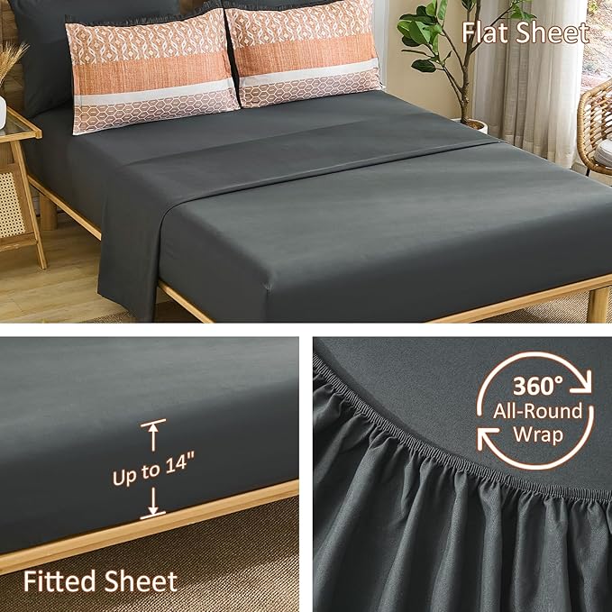 DJY Queen Size Comforter Set,Boho Striped Queen Bed Set,7 Piece Orange Patchwork Soft Microfiber Bedding Set for All Season(90"×90")