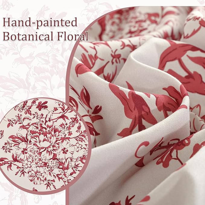 WONGS BEDDING Floral Queen Size Comforter Set, 8 Pieces Christmas Red Flower Botanical Comforter for All Seasons, Bed in a Bag Elegant Plants Bedding Sets (90"x90")