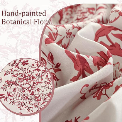WONGS BEDDING Floral King Size Comforter Set, 8 Pieces Christmas Red Flower Botanical Comforter for All Seasons, Bed in a Bag Elegant Plants Bedding Sets (90"x104")