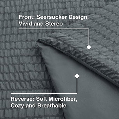 Love's cabin Seersucker Charcoal Grey Twin Comforter Set, 5-Piece All Season Lightweight Bed in a Bag Bedding Set with Comforter, Flat Sheet, Fitted Sheet, Pillowcase and Sham | Soft, Breathable, Lightweight