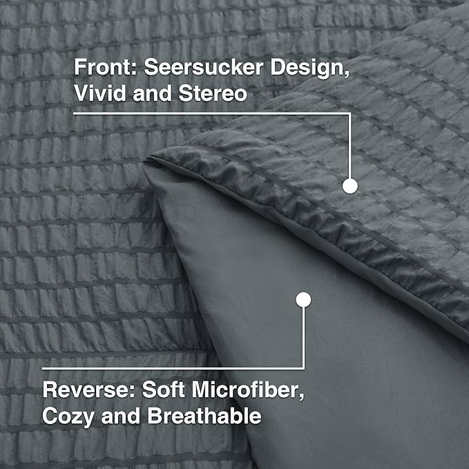 Love's cabin Seersucker Charcoal Grey California King Comforter Set, 7-Piece All Season Lightweight Bed in a Bag Bedding Set with Comforter, Flat Sheet, Fitted Sheet, Pillowcases and Shams | Soft, Breathable, Lightweight