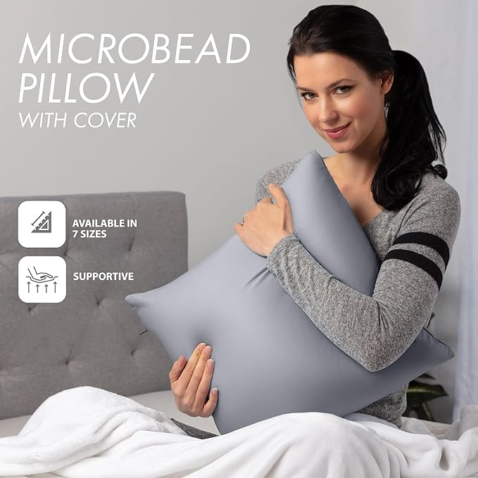 PILLOWY 24" x 24" Throw Pillow - Dark Grey: 1 PCS Luxurious Premium Microbead Pillow with 85/15 Nylon/Spandex Fabric. Forever Fluffy, Outstanding Beauty & Support. Silky, Soft & Beyond Comfortable
