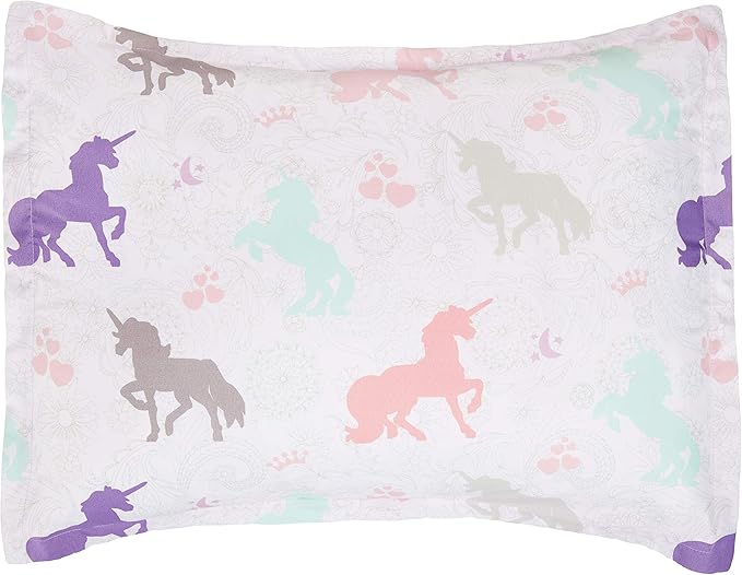 Amazon Basics 2-Piece Soft Easy-Wash Microfiber Kid's Comforter and Pillow Sham Set, Twin, Purple Unicorns, Animal Printed