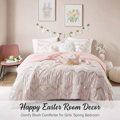 Codi Teen Girl Bedding, Comfy Girls Comforter Sets Full & Queen Size for Kids Bedroom, Pink and Gold, 4 Piece for Teenagers - All Seasons Warm