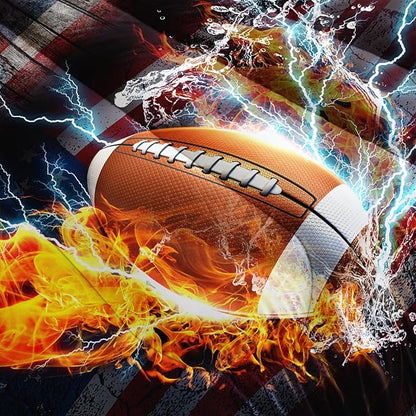 Football Comforter Sets Queen, Bedding Sets for Kids,US Flag and Fire Football Comforter Sets All Season 1 Comforter and 2 Pillowcases