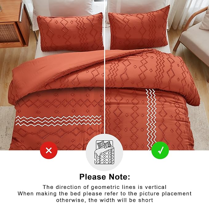 Andency Terracotta Tufted Comforter Set California King(104x96Inch), 3 Pieces(1 Boho Comforter, 2 Pillowcases) Textured Farmhouse Comforter, Soft Microfiber Down Alternative Geometric Comforter Set