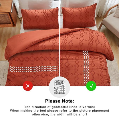 Andency Terracotta Tufted Comforter Set California King(104x96Inch), 3 Pieces(1 Boho Comforter, 2 Pillowcases) Textured Farmhouse Comforter, Soft Microfiber Down Alternative Geometric Comforter Set