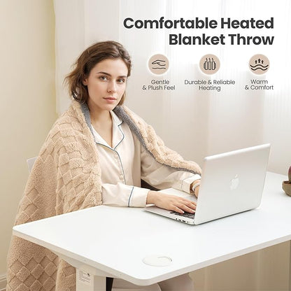 Heated Blanket 50x60 Inch Electric Blanket Throw Blanket with 6 Heat Settings and 1-4H Auto Off Timer, Machine Washable Soft Flannel Fleece for Couches, Beds Office (Beige)