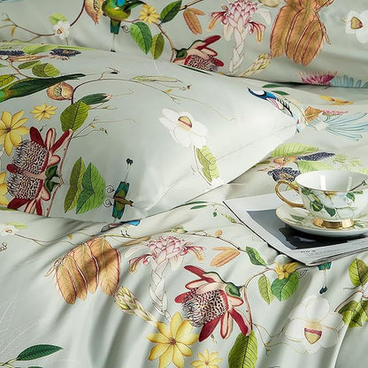 mixinni Floral Comforter Set Full Size, Fluffy Soft Microfiber Cute Flower Birds Bedding Sets for All Season, 1 Vibrant Colors Comforter and 2 Pillowcases-Full Size