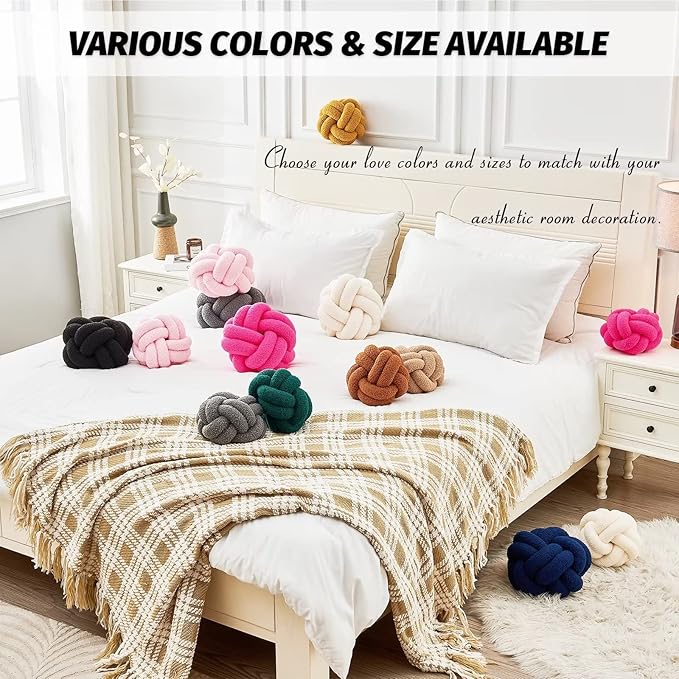 Uvvyui Knot Pillow Ball, Soft Black Home Decor Knotted Pillows, Handmade Round Plush Throw Pillow, Aesthetic & Cute Large Decorative Pillows for Bed, Floor, Couch, Bedroom Home Decor 11 inches