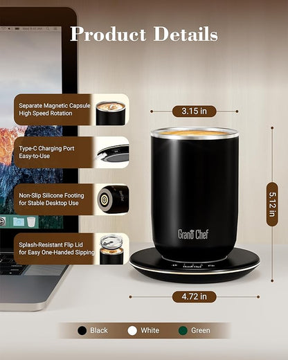 Self-Heating Coffee Mug, Coffee Mug with Self Stirring&Fast Heating, 10oz Temperature Controlled Coffee Cup Warmer, Heated for Tea/Coffee at Office/Kitchen/Travel, with Reusable Coffee Dripper, Black