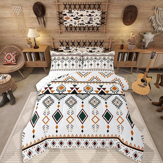 Erosebridal Rustic Western Comforter Set Toddler Size, Bohemian Aztec Southwestern Bedding Set for Kids Boys Teens Adult Bedroom, Vintage American Native Duvet Insert Indian Exotic Geometric Quilt