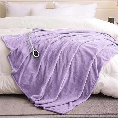 HOMLYNS LuxeHeat Heated Blanket Electric Blanket Twin Size, Soft Flannel Sherpa Heating Blanket with 10 Heat Settings, 1-10 hrs Timer Auto Shut Off (62x84 inches, Purple)