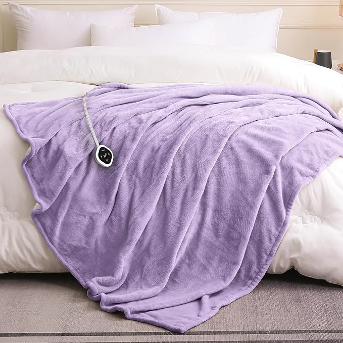 HOMLYNS LuxeHeat Heated Blanket Electric Blanket Full Size, Soft Flannel Sherpa Heating Blanket with 10 Heat Settings, 1-10 hrs Timer Auto Shut Off (72x84 inches, Purple)