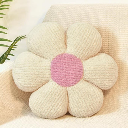 Beige Preppy Throw Pillow Decorative Flower Pillows 16" Cute Soft Fluffy Daisy Shaped Floor Cushion Aesthetic for Sitting Chair Couch Bed Room Bedroom Decor (1, Beige, 16 Inch)