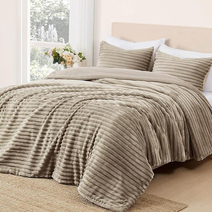 Geniospin Fleece Twin Comforter Set, Soft Fuzzy Twin Bedding Sets, 2-Pieces Taupe Comforter Set for All Season, Warm Fluffy Comforter with 1 Pillow Case