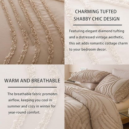 Khaki Twin Comforter Set - 7 Pieces Bed in a Bag, Premium Comforters Twin Size Bed Set Tufted Shabby Chic Bedding Comforter Set with Flat Sheet, Fitted Sheet and Pillowcases,Khaki
