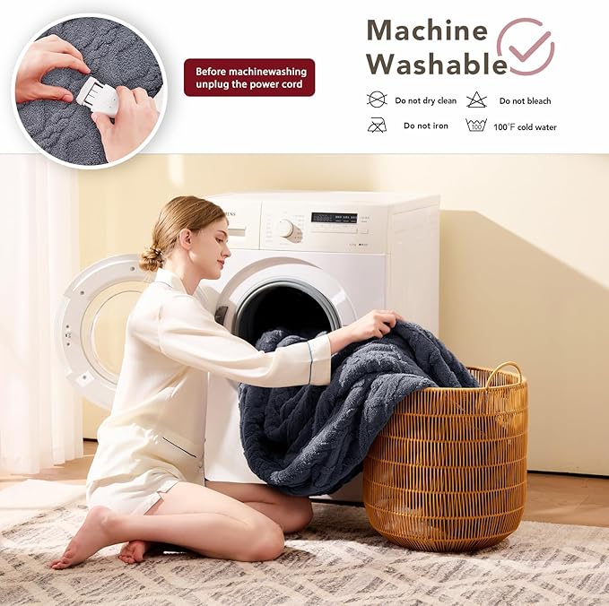 Heated Electric Blanket Twin Size-62"x84" Heating Blanket with 10 Heating Levels & 5 Time Settings Over-Heat Protection，Winter Warmer for Adults with ETL Certification（Grey）