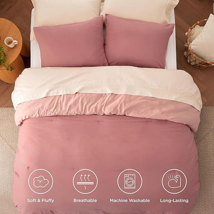 Bedsure Full Comforter Set, Pink Clay Soft Prewashed Bedding for All Seasons, 3 Pieces GentleSoft™ Bed Set, 1 Lightweight Comforter (82"x86") and 2 Pillowcases (20"x26")