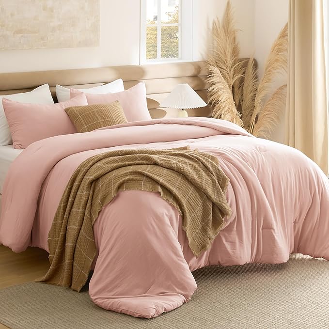 Bedsure King Comforter Set, Blush Pink Soft Prewashed Bedding for All Seasons, 3 Pieces GentleSoft™ Bed Set, 1 Lightweight Comforter (104"x90") and 2 Pillowcases (20"x36")