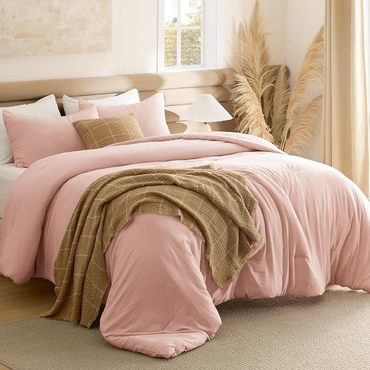 Bedsure King Comforter Set, Blush Pink Soft Prewashed Bedding for All Seasons, 3 Pieces GentleSoft™ Bed Set, 1 Lightweight Comforter (104"x90") and 2 Pillowcases (20"x36")