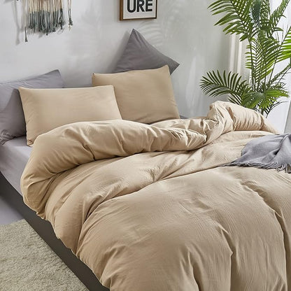 Pureant Beige Comforter Set Full Solid Champagne Bedding Comforter Sets Light Brown Full Comforter for Women Men Khaki Comforter Plain Taupe Full Size Comforter Sets Soft Breanthable Tan Sand Color