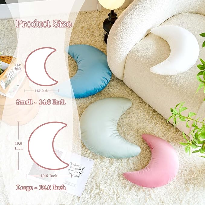 Dusty Blue Moon Pillow, 14.9" Cute Soft Velvet Half Moon Shape Plush Decorative Throw Pillows Cushions Room Decor for Couch Bedroom Living Room