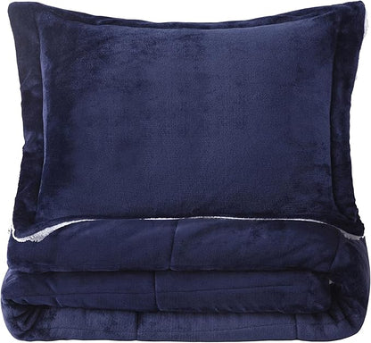 Seward Park Navy Blue Sherpa Comforter Set Twin XL Size, All Season Soft Warm Fleece Fall Blanket, Winter College Dorm Bedding Sets with 1 Pillow Sham