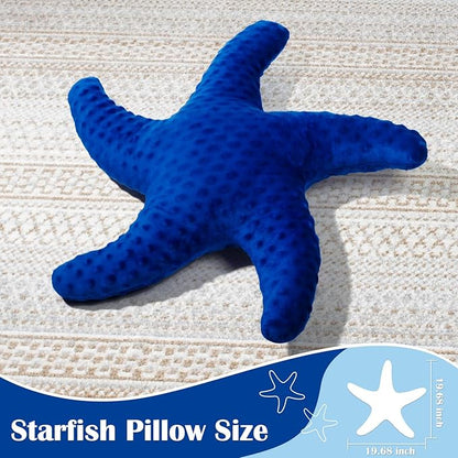 Marble Empire Starfish Pillow for Couch and Bed, Coastal Decor Throw Pillow, Ocean Beach Theme Accent Pillow for Living Room（Navy Blue）