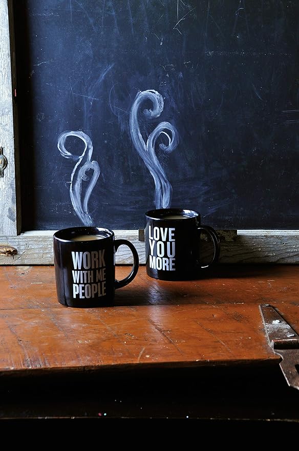 Primitives by Kathy Black and White Stoneware Coffee Mug, 20-Ounce, Love You More
