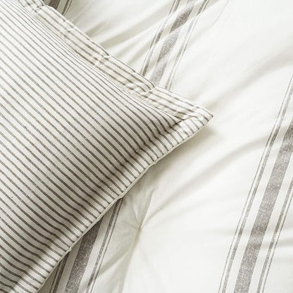 Lush Decor Stripe Reversible Cotton Comforter Set, Cozy Farmhouse Bedding Set, Full/Queen, Gray, 3 Piece Set
