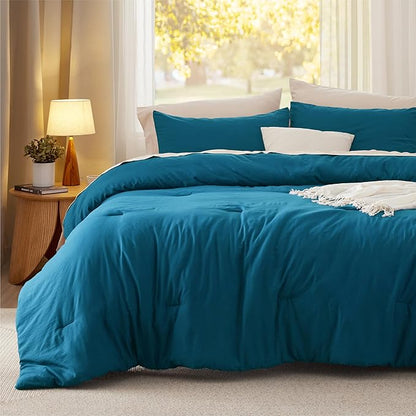 Bedsure California King Comforter Set, Teal Soft Prewashed Bedding for All Seasons, 3 Pieces GentleSoft™ Bed Set, 1 Lightweight Comforter (104"x96") and 2 Pillowcases (20"x36")