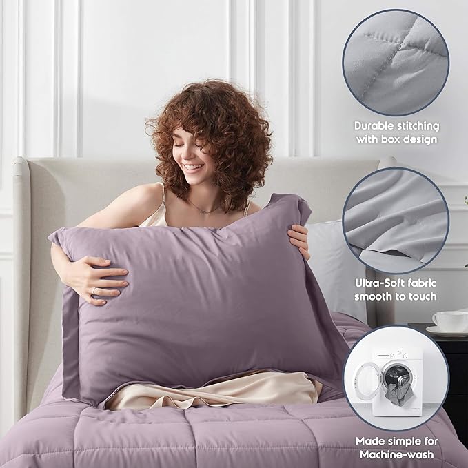 Nestl 5 Piece Twin XL Comforter Set – Dusty Purple Reversible Bed in a Bag – Complete Twin XL Size Bedding Set with Sheets, Pillowcase and Sham