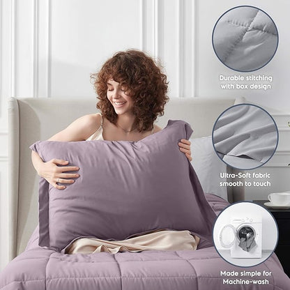 Nestl 5 Piece Twin XL Comforter Set – Dusty Purple Reversible Bed in a Bag – Complete Twin XL Size Bedding Set with Sheets, Pillowcase and Sham
