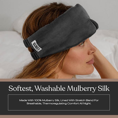Lunya Weighted Silk Sleep Mask – Mulberry Silk Eye Cover with Cooling Glass Beads, Noise-Reducing Fit, Washable Fabric, and Travel Pouch – Sleeping Mask for Men and Women - Meditative Grey – Large