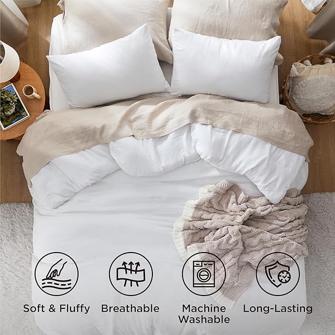 Bedsure Oversized King Comforter Set, White Soft Prewashed Bedding for All Seasons, 3 Pieces GentleSoft™ Bed Set, 1 Lightweight Comforter (120"x98") and 2 Pillowcases (20"x36")