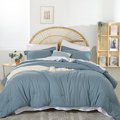 weigelia Dusty Blue Comforter Set 7 Pieces Queen Comforter Set Soft Lightweight Comforters Queen Size Bedding Set with Sheets for All Season